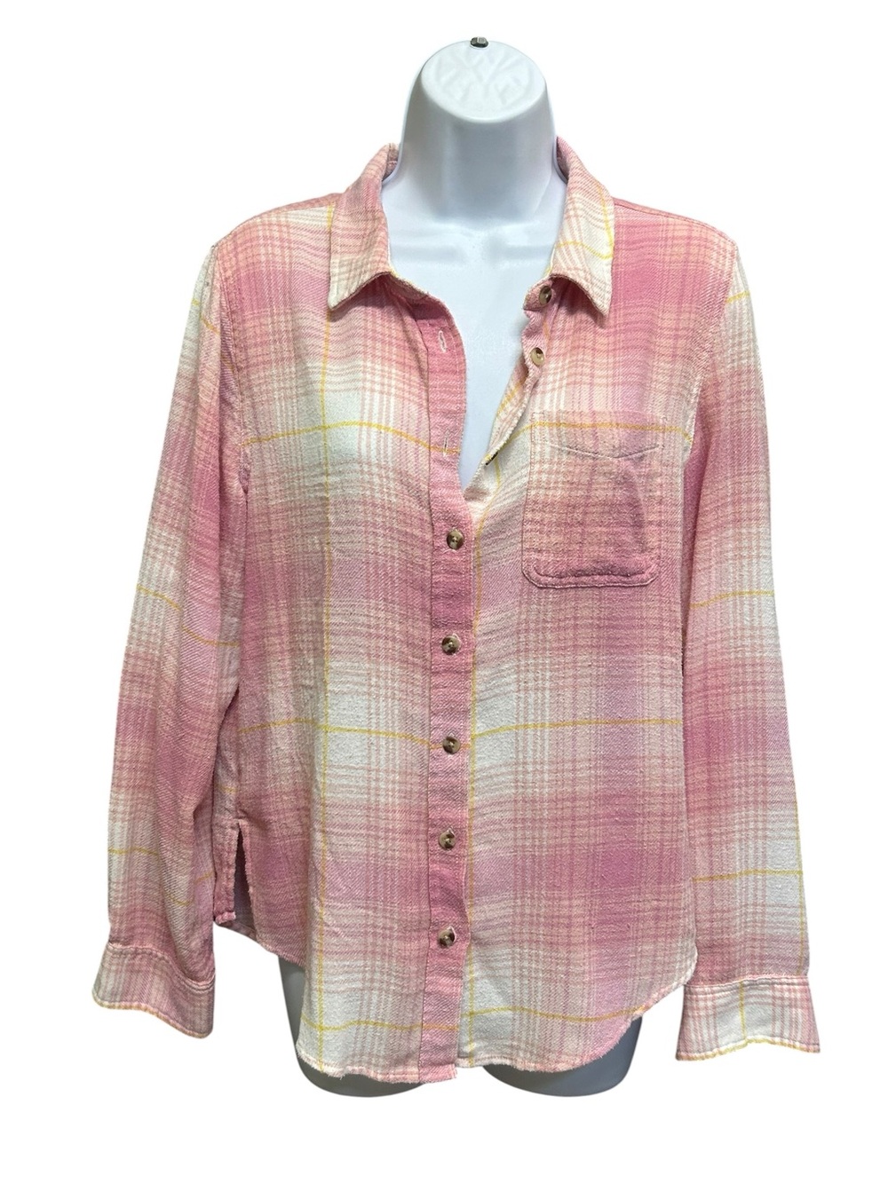 Lucky Brand Pink Plaid Flannel Long Sleeve Shirt Size XS